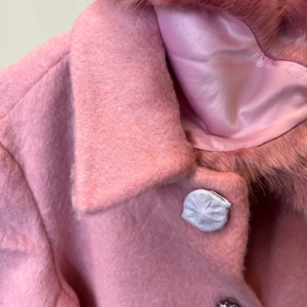 Women's Pink Faux-Fur Collar Wool Coat - Picture 4 of 6